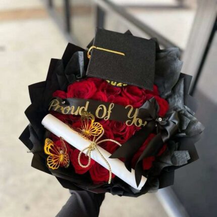 “Proud of You” Graduation Bouquet – 15 Red Roses“Proud of You” Graduation Bouquet – 15 Red Roses black and red flower bouquet, red roses 