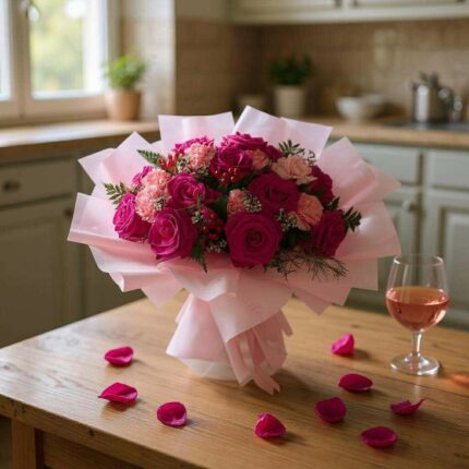 Rosé Romance – Bold Pink Rose BouquetMorning Bloom – Pastel Flower Box  