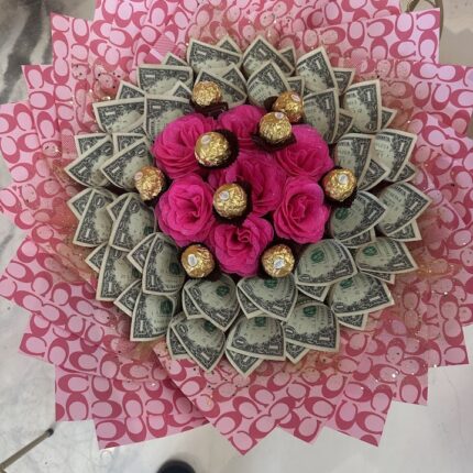 Blushing Elegance Bouquet – Pink Celebration   Sweet Fortune Money Bouquet – Pink Coach EditionBlushing Elegance Bouquet – Pink Celebration