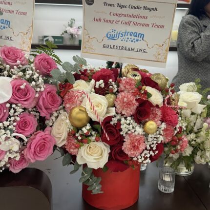 Red Celebration Hatbox ArrangementPink Radiance Bouquet  