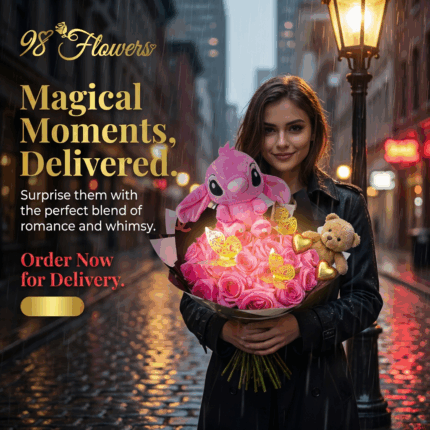 Hot Pink Roses with Stich & Golden Butterflies  