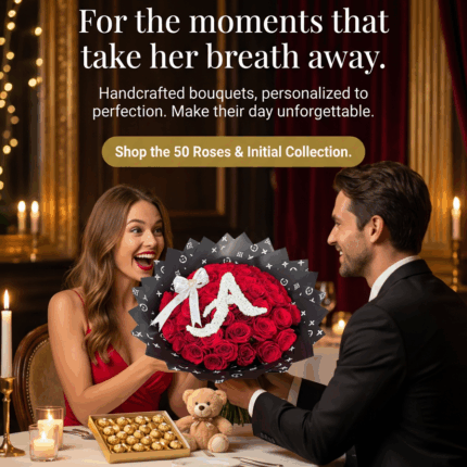 50 Premium Red Roses with Personalized Baby’s Breath Letters  