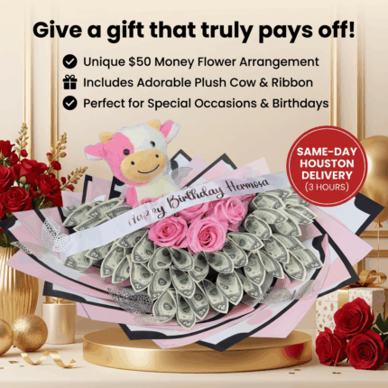 Money Flower Bouquet with Plush Cow  