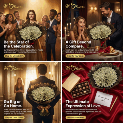 98 Flowers Signature Cash Money Bouquet – 50 Real Bills  