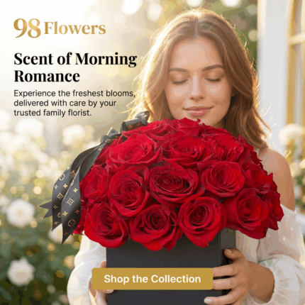 Square Dome Red Rose BoxSmall Heart Box – 18 Premium Red Roses  