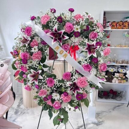 Cherished Memories Pink & Lily Wreath  