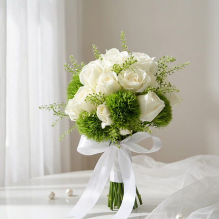 Ivory Rose Green Charm Bridal Bouquet  