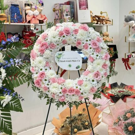 Blush Pink & White Sympathy Wreath – Elegant Funeral Flowers Houston  