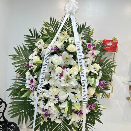 White & Soft Purple Sympathy Standing Spray – Elegant Funeral Flowers HoustonAll Red Sympathy Standing Spray – Deep Love Funeral Flowers Houston  