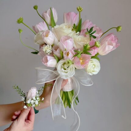 Blush Tulip Wedding Bouquet Set  