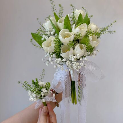 White Tulip Bridal Bouquet Set  