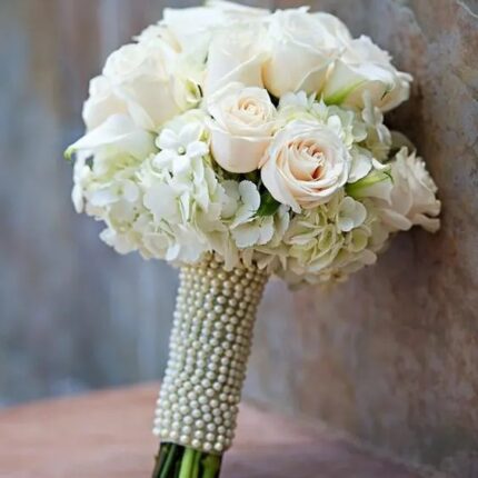 Pearl Elegance White Rose Bridal Bouquet  
