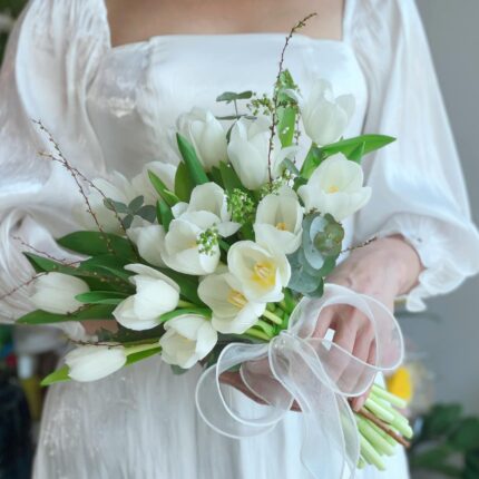 Modern Garden White Tulip Bridal Bouquet  