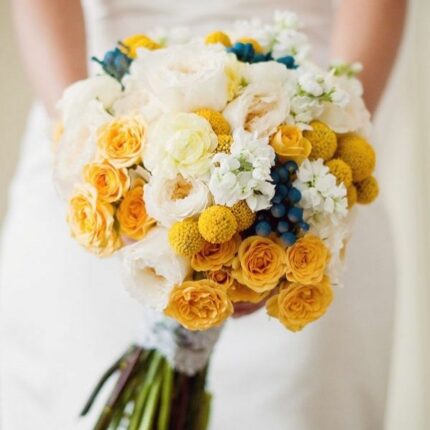 Golden Blue Garden Wedding Bouquet  