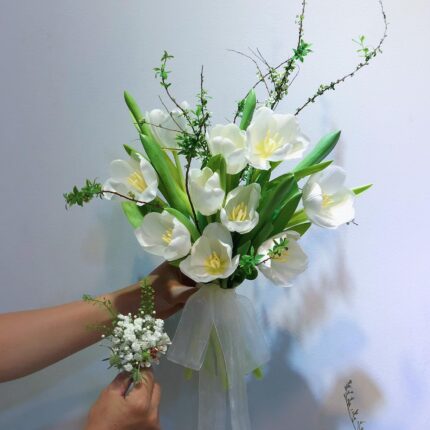 Elegant White Tulip Wedding Bouquet Set  