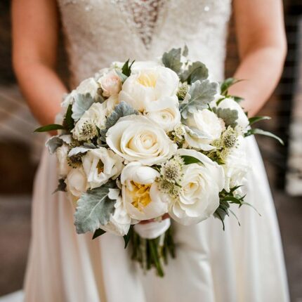 Classic White Garden Rose Bridal Bouquet  
