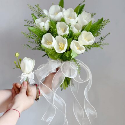 Elegant White Tulip Bridal Bouquet  