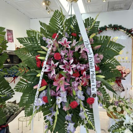 Pink & Red Lily Sympathy Standing Spray – Premium Funeral Flowers Houston  