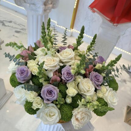 Soft Lavender & White Sympathy Arrangement – Elegant Funeral Flowers Houston  