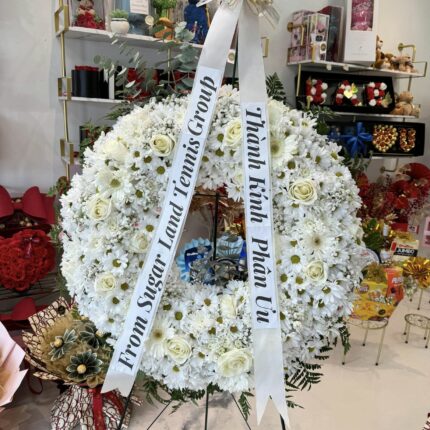 Elegant White Sympathy Wreath with Standing Ribbon – Funeral Flowers HoustonAll Red Sympathy Standing Spray – Deep Love Funeral Flowers Houston  