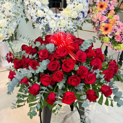 Red Rose Funeral Standing Spray – Elegant Sympathy Flowers HoustonPremium White Garden Sympathy Wreath – Luxury Funeral Flowers Houston  