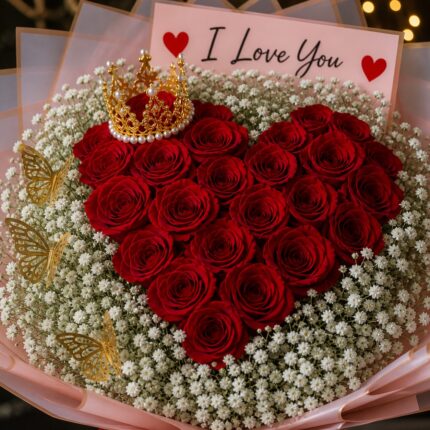 Cloud Nine Heart – 24 Roses 24 rose heart bouquet, anniversary flowers Houston, baby's breath bouquet, Ecuadorian roses Houston, heart shaped roses Houston, personalized rose bouquet, ramo de rosas en forma de corazón, red rose heart bouquet, romantic flower bouquet Houston, valentine flowers Houston 