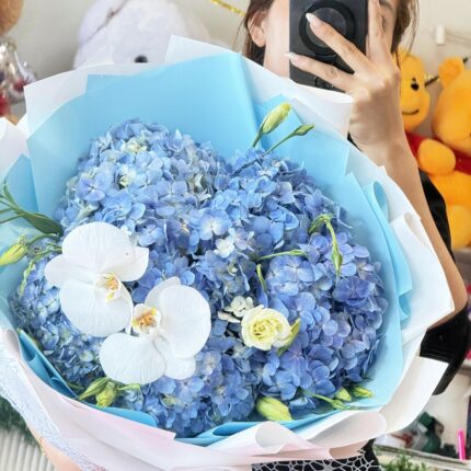 Blue Hydrangea Cloud anniversary flowers, birthday flowers, blue and white bouquet, blue bouquet, blue flowers, blue hydrangea, congratulations flowers, corporate flowers, flowers for men, get well flowers, houston flower delivery, hydrangea bouquet, hydrangea houston, lisianthus, luxury bouquet, new baby boy flowers, phalaenopsis orchid, same day delivery houston, thank you flowers, white orchid 